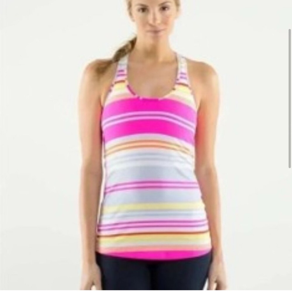 Lululemon Cool Racerback Striped Athletic Workout Active Yoga Tank Top Sz 6